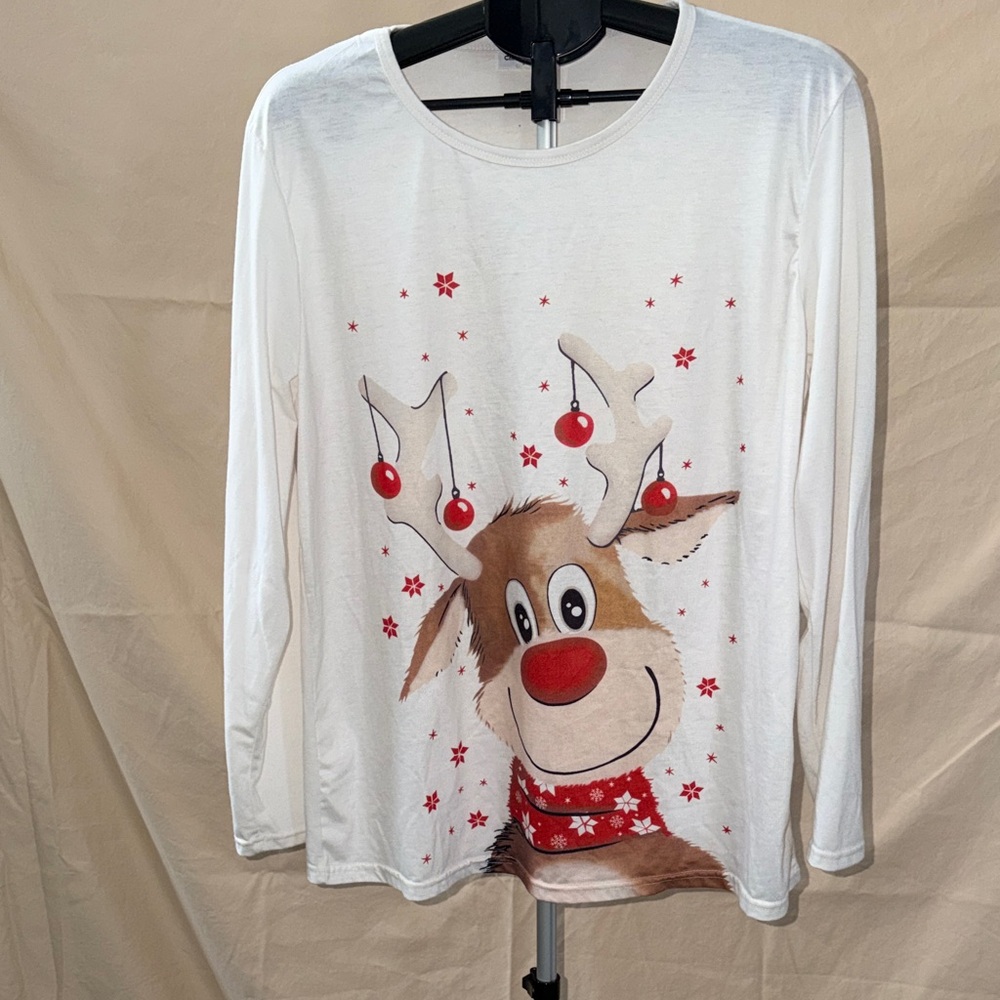 Cozy Reindeer Pajama Top - White